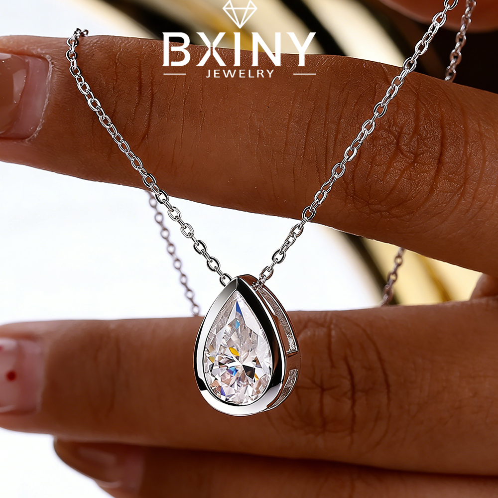 Bezels Set Pendant - BXINY 4Carat Bezel Set WaterDrop Moissanite