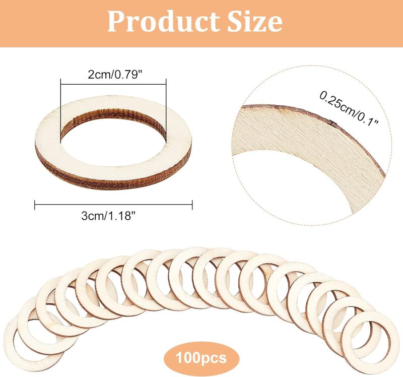 100 Pcs 30mm Natural Wood Ring - Wood Ring Blank recensione e prezzo