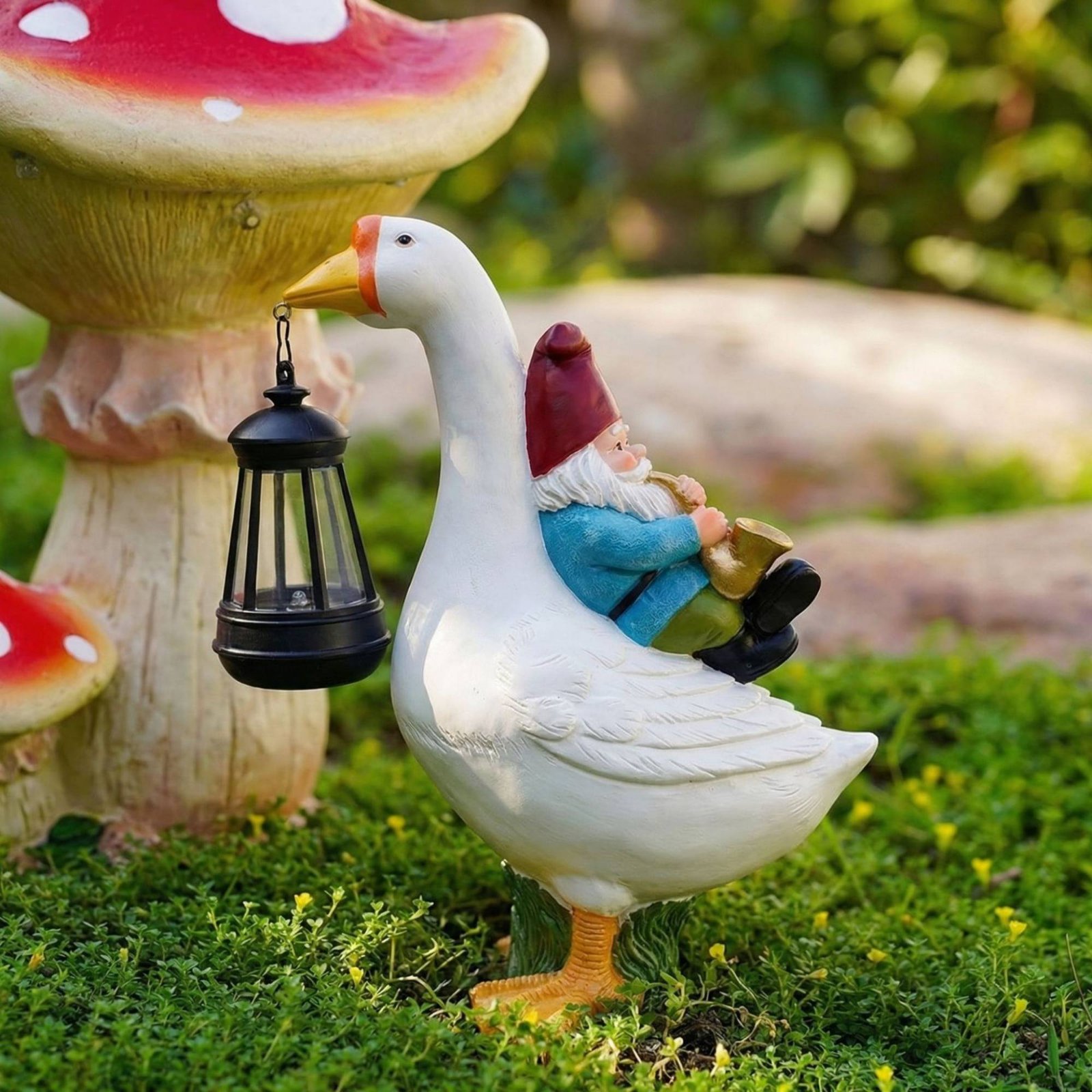 Gnome Riding Goose Statue Weat - Resin Crafts recensione e prezzo