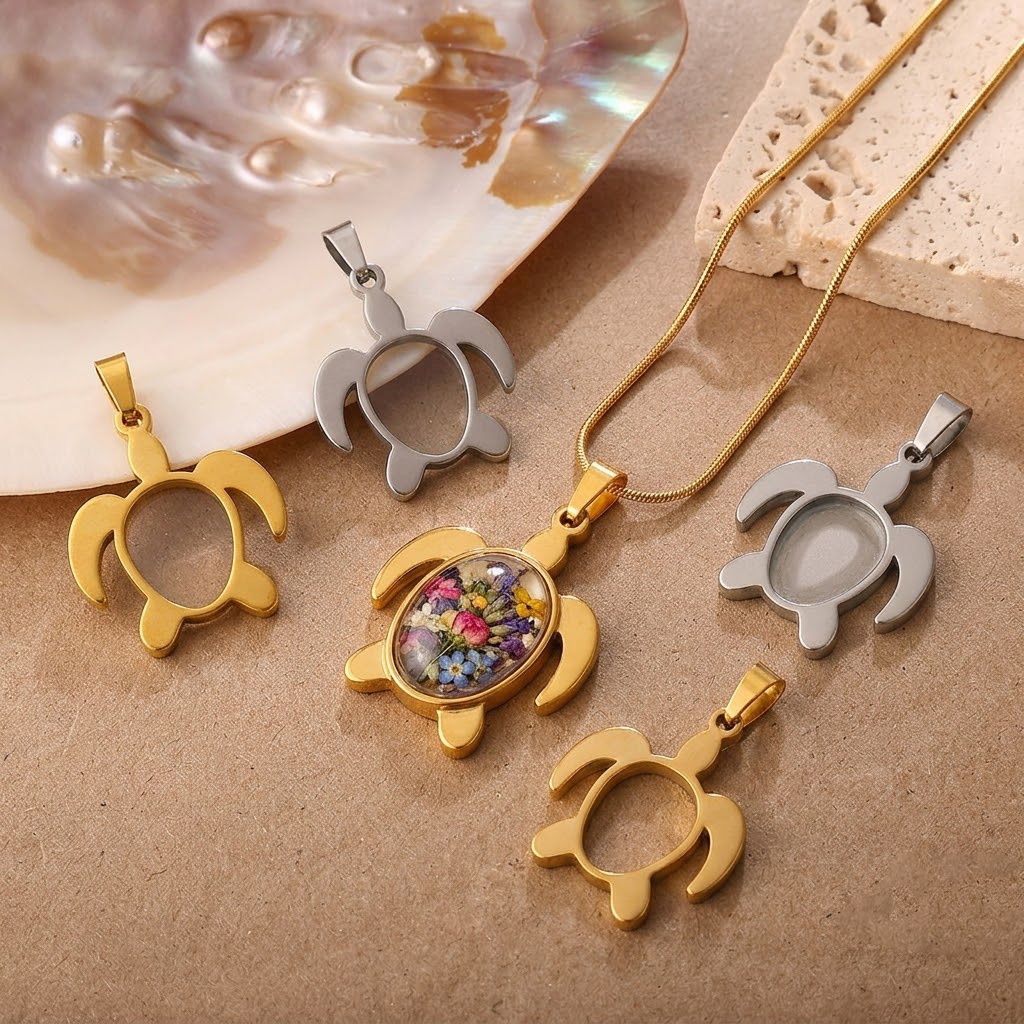 5pcs/Lot Stainless Steel Turtl - Bezels Set Pendant recensione e prezzo